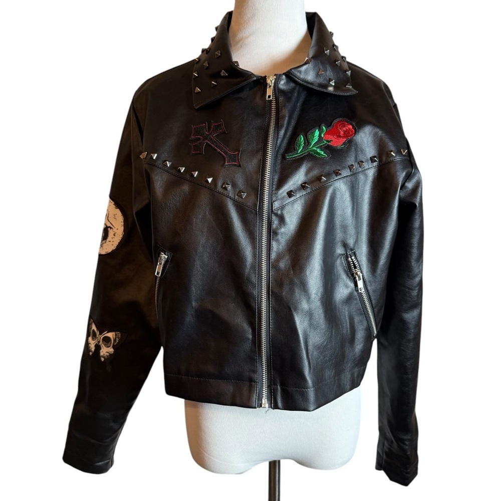 Spirit Halloween Black Girl Gang Punk Faux Leather Full Zip Jacket Size LARGE